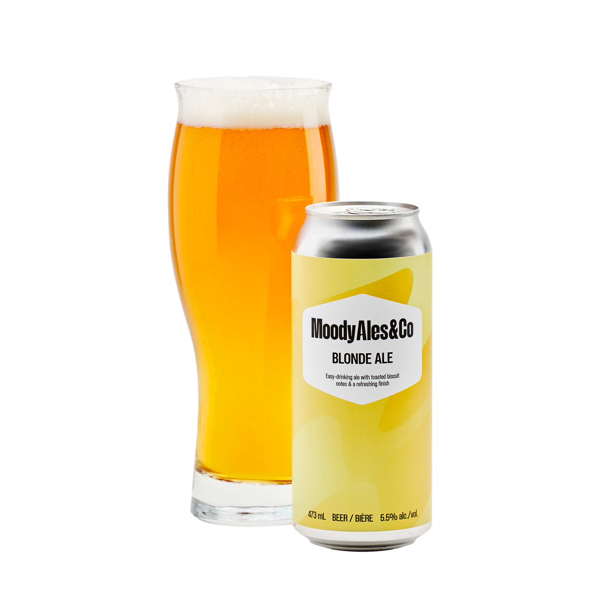 blond ale can and beer in glass