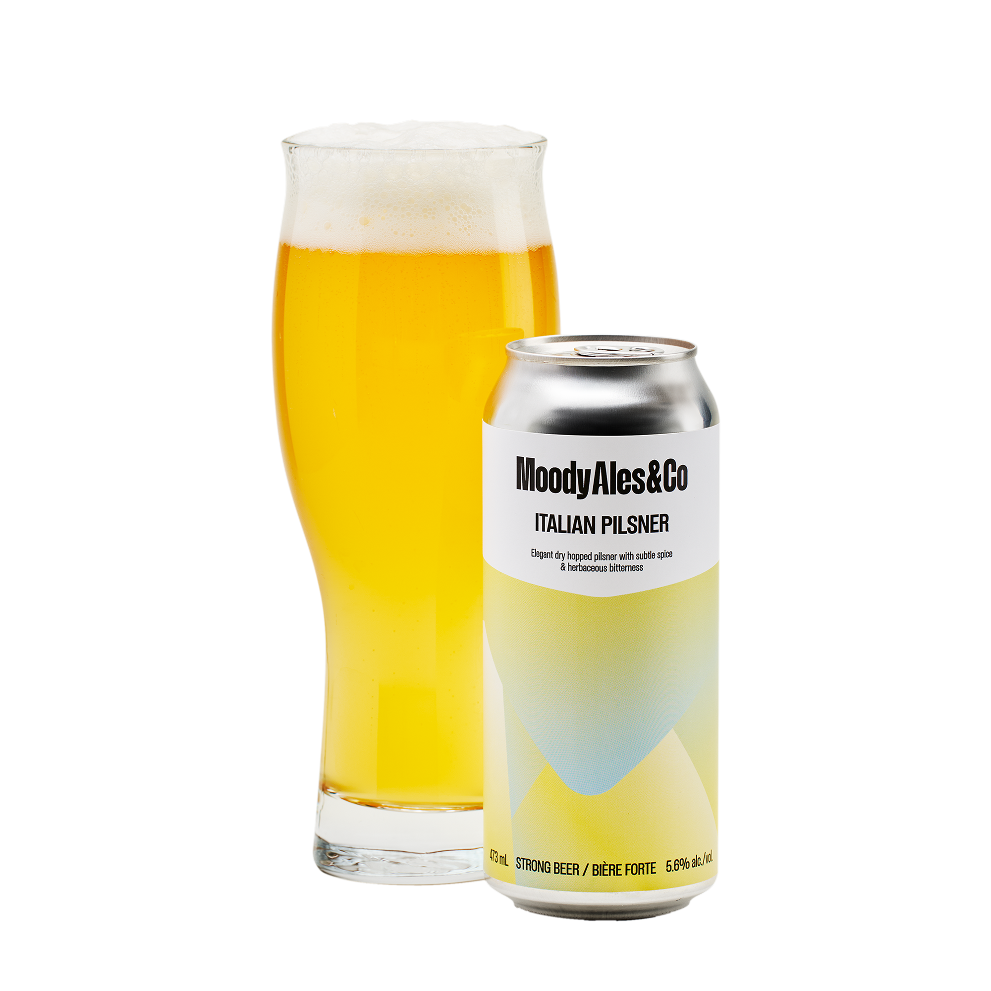 italian pilsner can with beer in glass