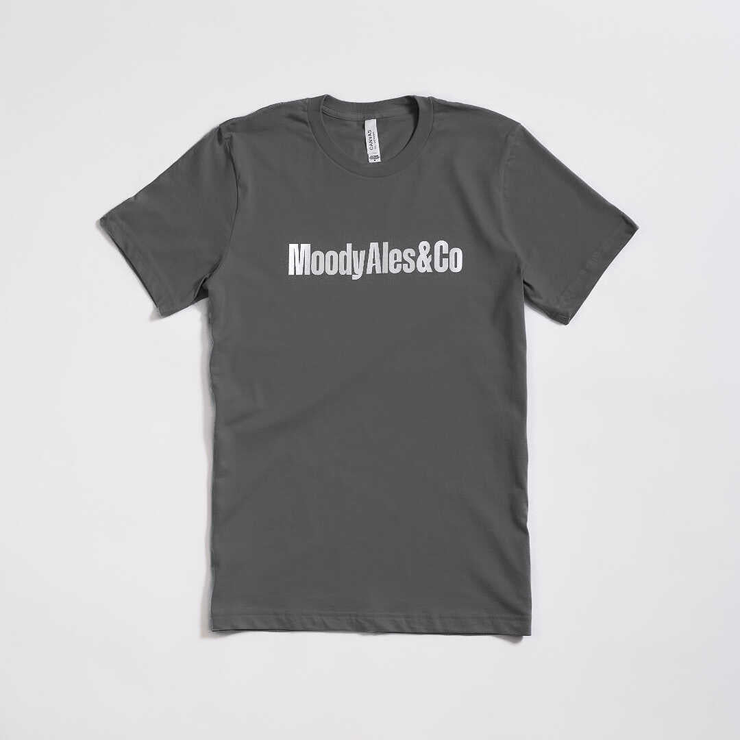 grey t-shirt with Moody Ales & Co logo