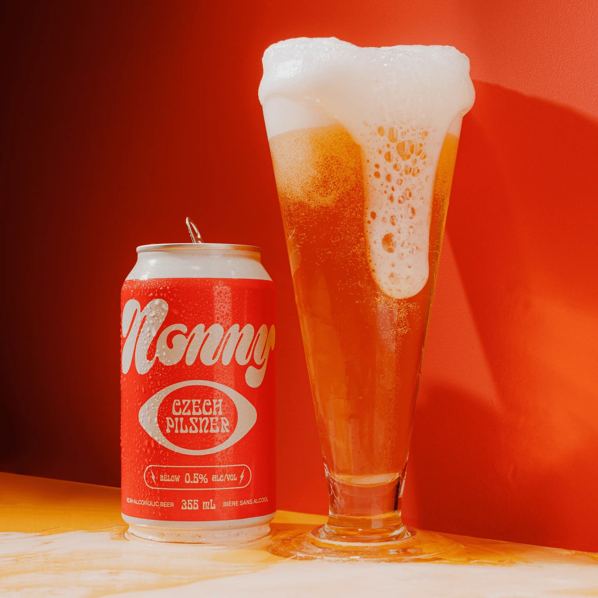 nonny beer czech pisner can with beer in glass